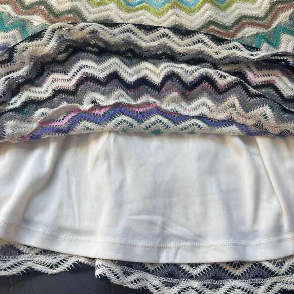 Vintage Lapis Crochet Chevron Knit Skirt Mini A-Line Y2K Boho Festival Stretch - Picture 9 of 11